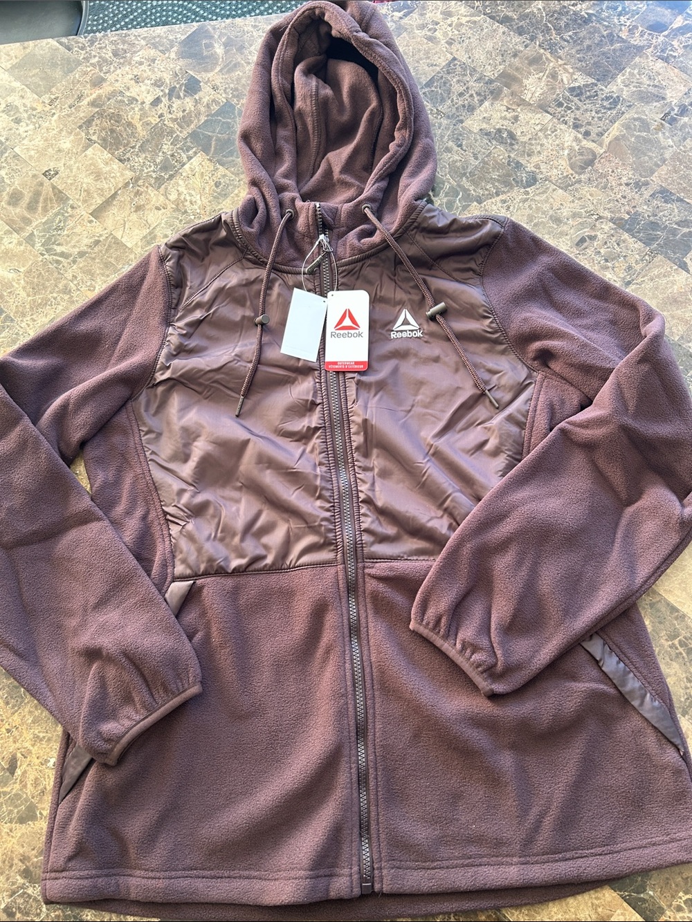 NWT 🆕 Reebok Women’s Polar Fleece Full Zip Hooded Jacket Brown size L